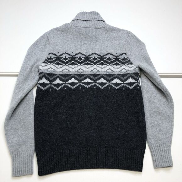 LL Bean Lambs Wool Sweater Mens Medium Cable Knit Chunky Fair Isle Gray - Picture 5 of 9